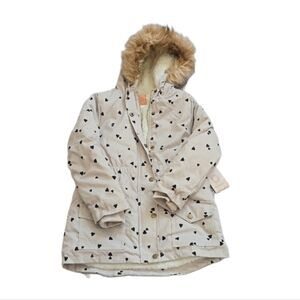 Emma & Elsa Heart Patterned Hooded Coat with Faux Fur Trim